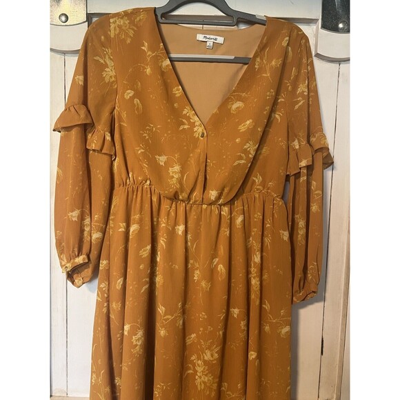 Madewell Ruffle-Sleeve Button-Front Dress in Golden Tonal Botanical Size 4 - Picture 2 of 4
